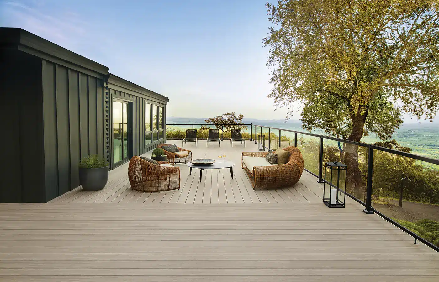 TimberTech-Inspiration-Advanced-PVC-Vintage-Weathered-Teak-Decking-Impression-Rail-Express-Black-glass-infill-Sanoma-gallery-6 TimberTech Advanced PVC Weathered Teak Decking